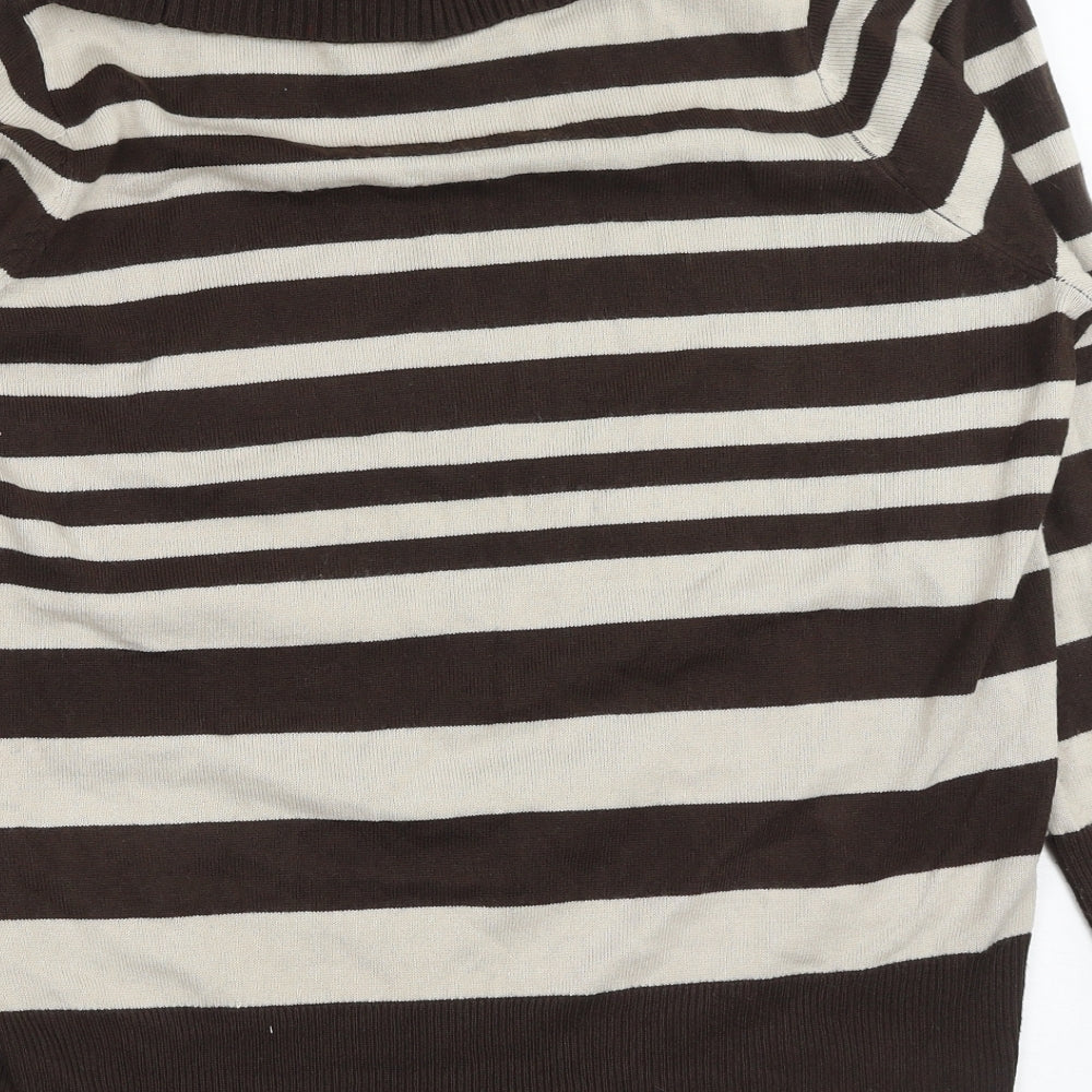 Debenhams Womens Brown Roll Neck Striped Acrylic Pullover Jumper Size 18