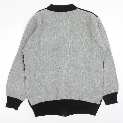 Bellissima Mens Grey V-Neck Geometric Acrylic Full Zip Jumper Size L Long Sleeve