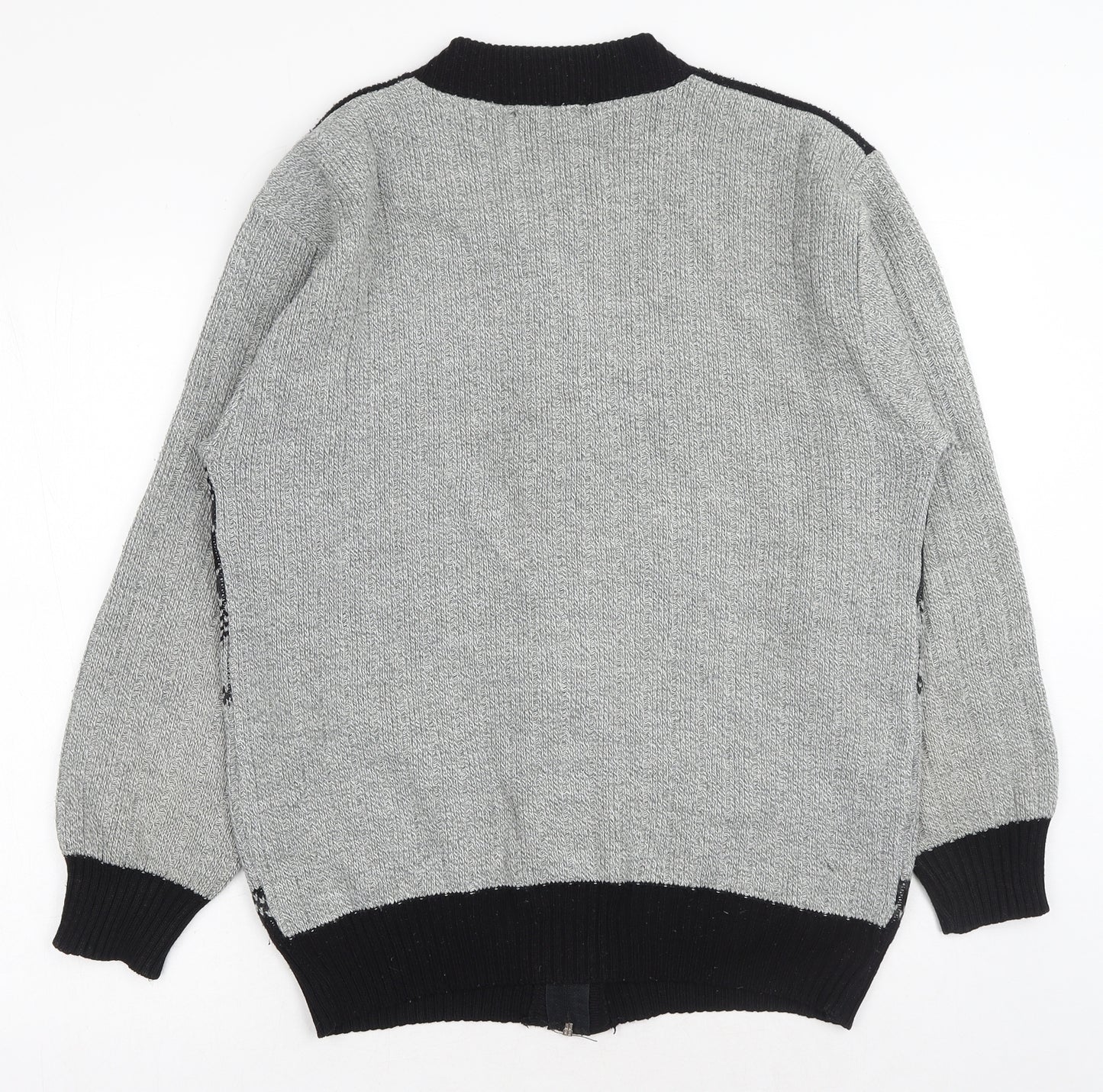 Bellissima Mens Grey V-Neck Geometric Acrylic Full Zip Jumper Size L Long Sleeve