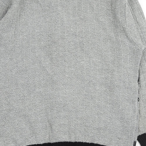 Bellissima Mens Grey V-Neck Geometric Acrylic Full Zip Jumper Size L Long Sleeve