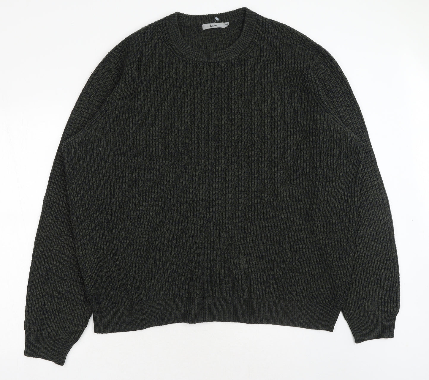TU Mens Green Round Neck Acrylic Pullover Jumper Size 3XL Long Sleeve - Ribbed
