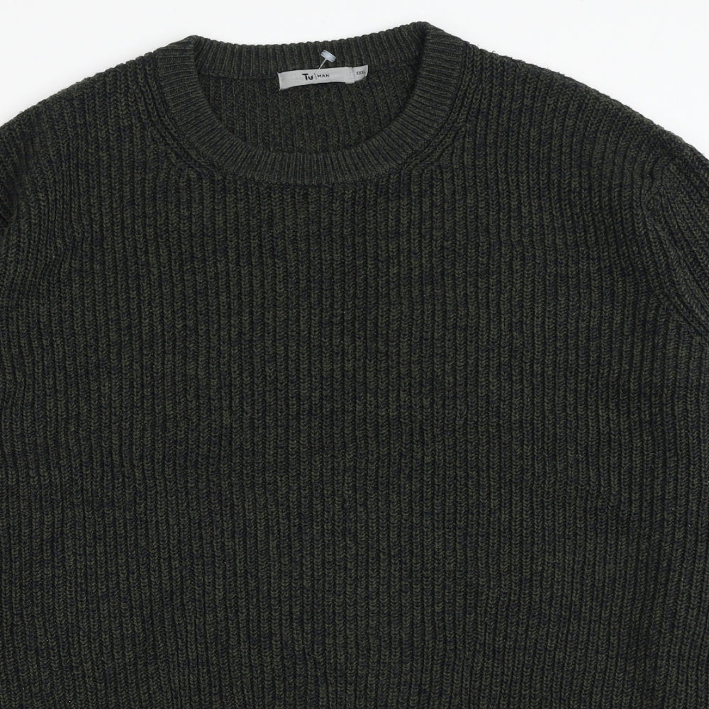TU Mens Green Round Neck Acrylic Pullover Jumper Size 3XL Long Sleeve - Ribbed