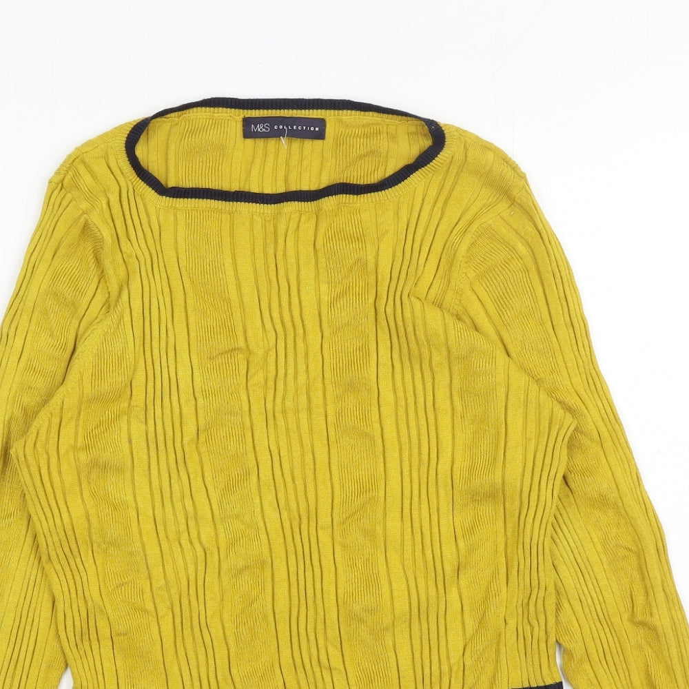 Marks and Spencer Womens Yellow Boat Neck Viscose Pullover Jumper Size 20