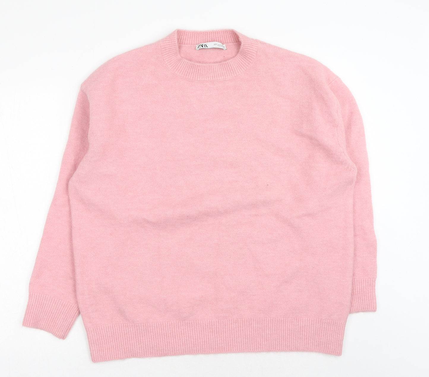 Zara Womens Pink Crew Neck Acrylic Pullover Jumper Size S