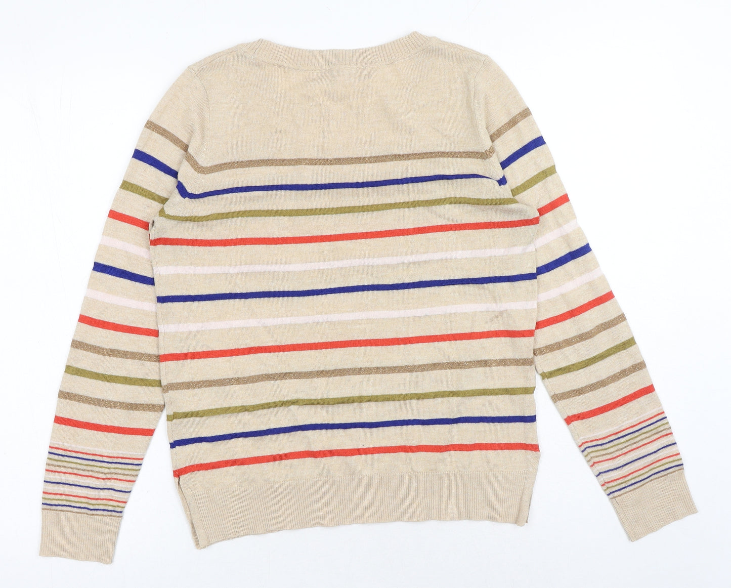 NEXT Womens Brown Scoop Neck Striped Polyester Pullover Jumper Size 12