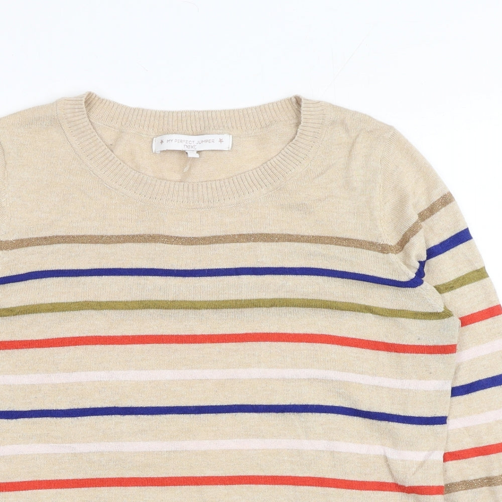 NEXT Womens Brown Scoop Neck Striped Polyester Pullover Jumper Size 12