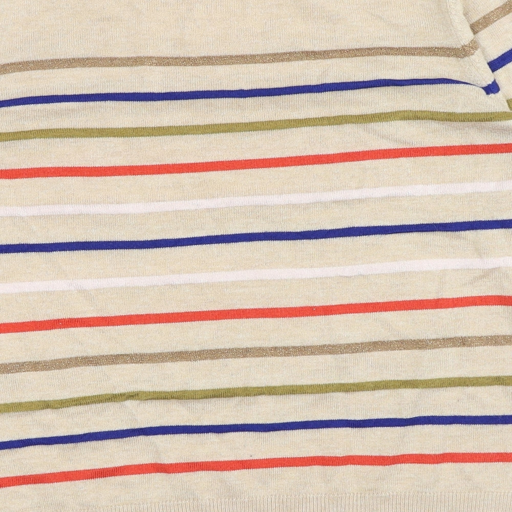 NEXT Womens Brown Scoop Neck Striped Polyester Pullover Jumper Size 12