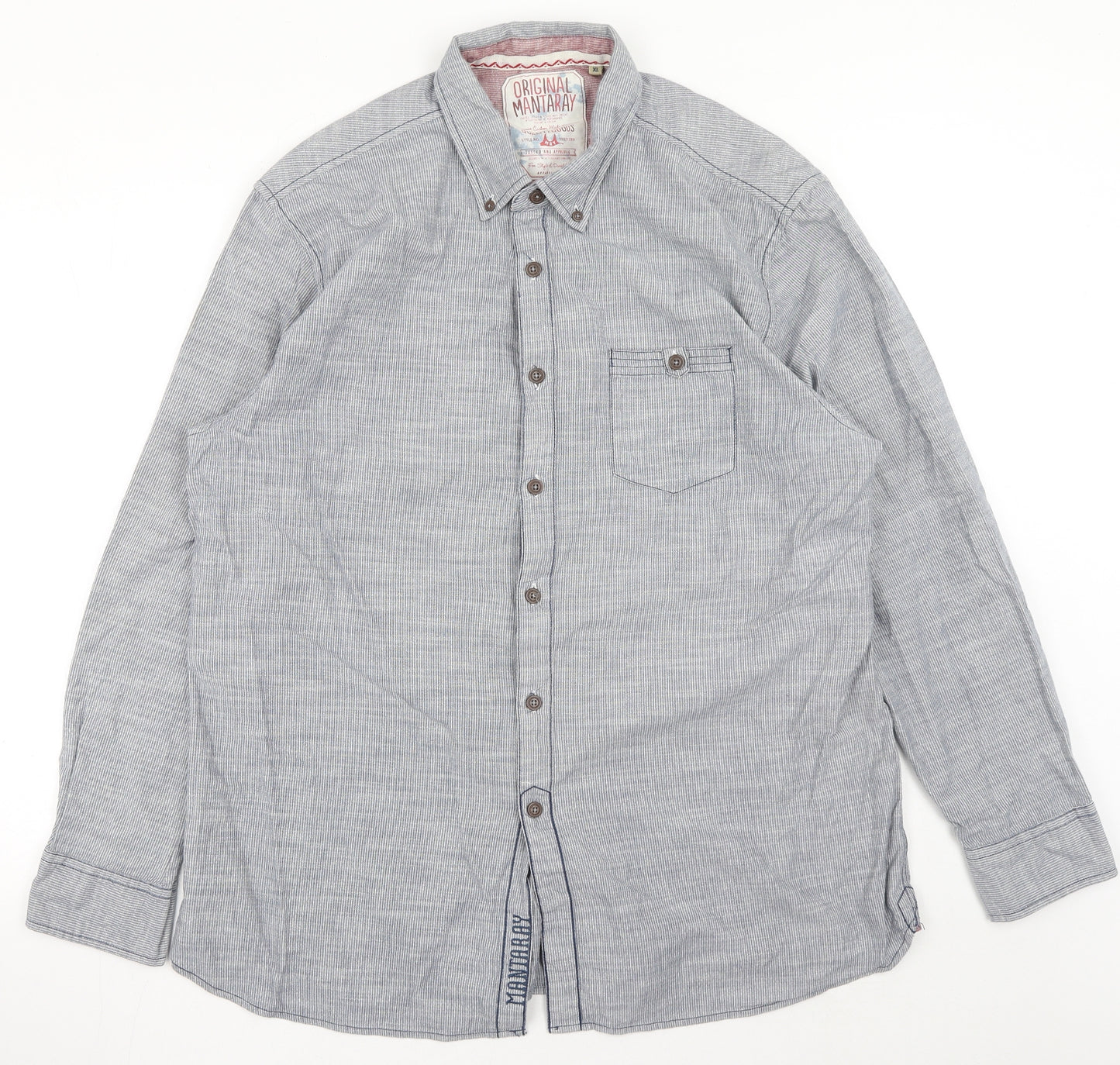 MANTARAY PRODUCTS Mens Grey Cotton Button-Up Size XL Collared Button