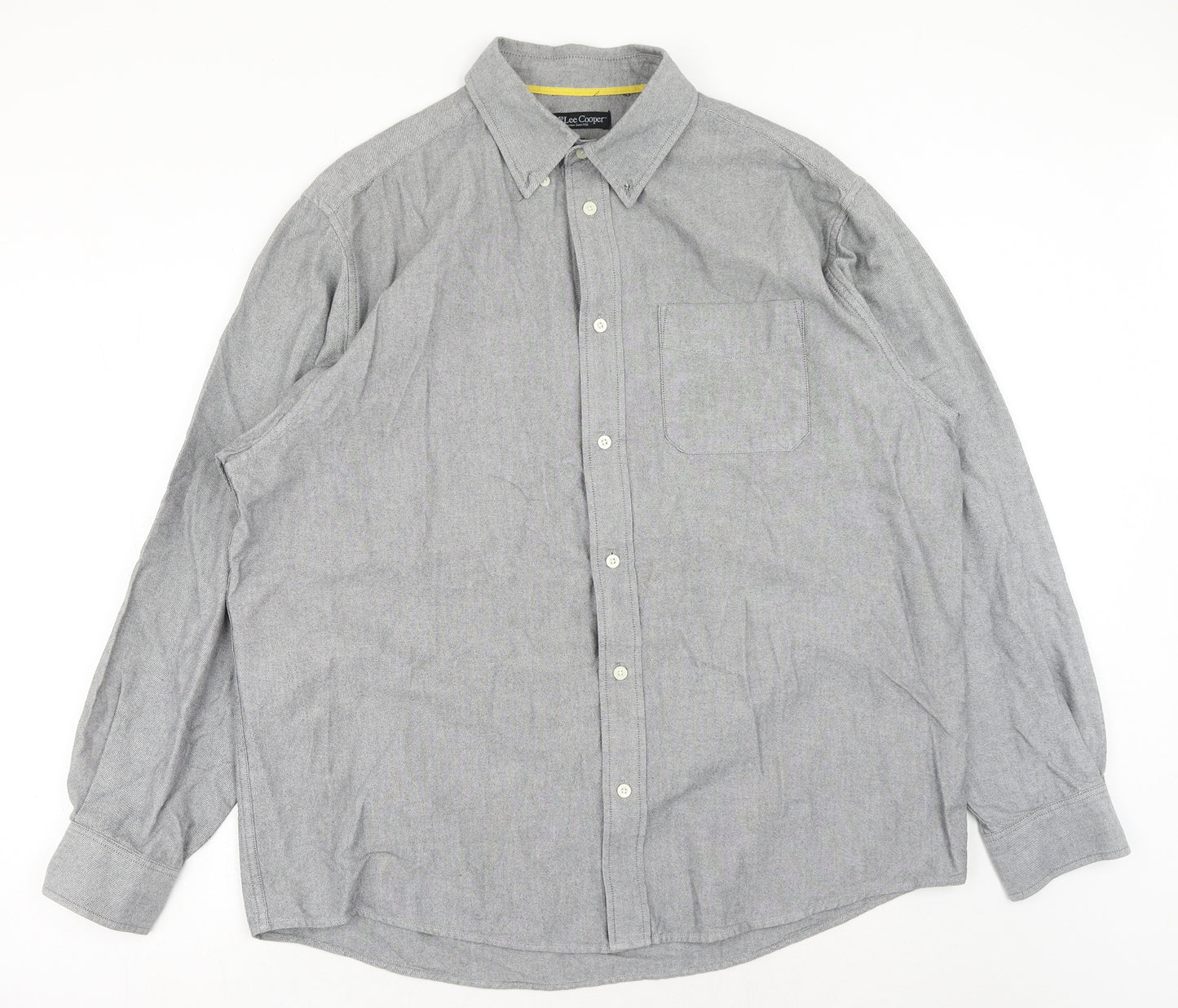 Lee Cooper Mens Grey Cotton Dress Shirt Size XL Collared Button