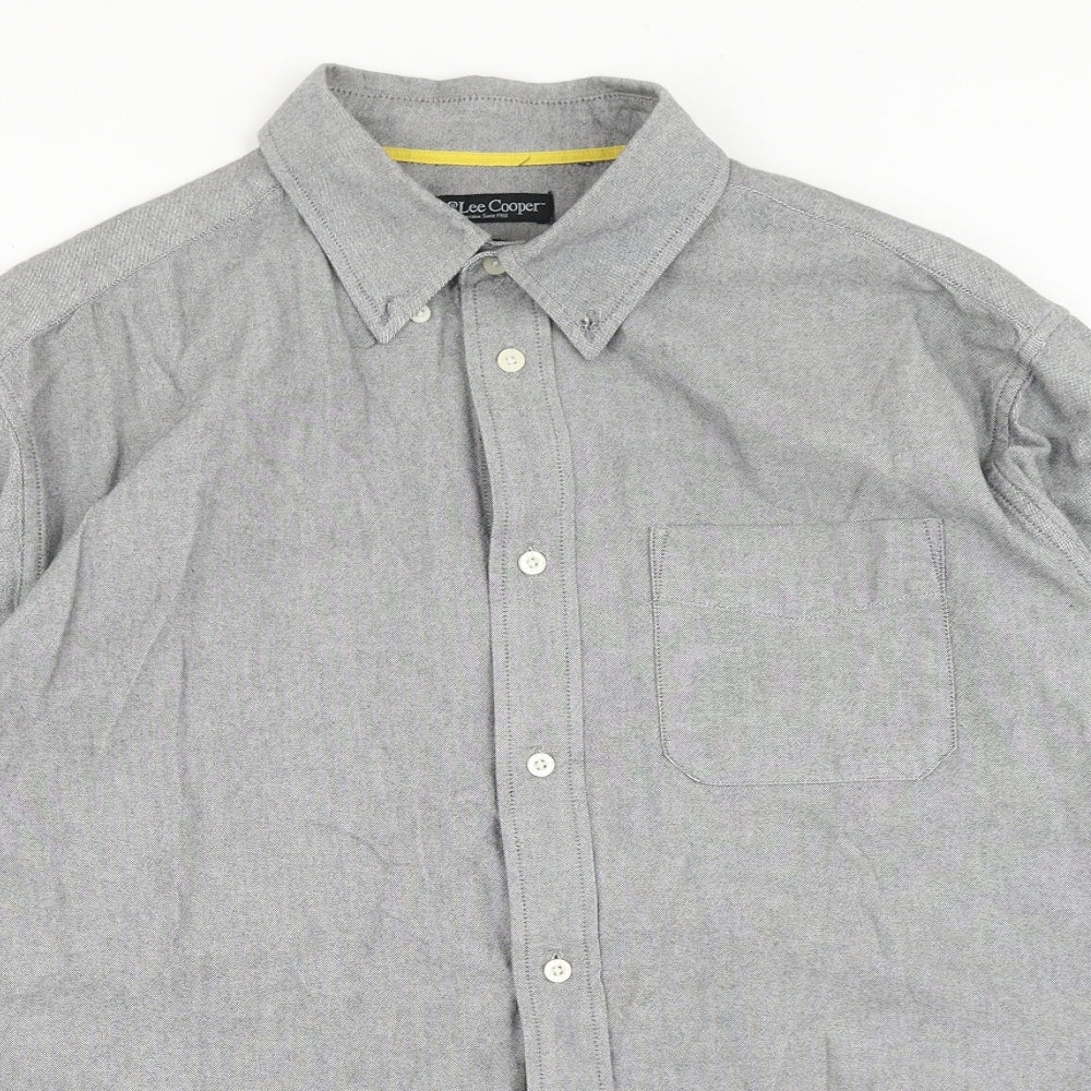 Lee Cooper Mens Grey Cotton Dress Shirt Size XL Collared Button