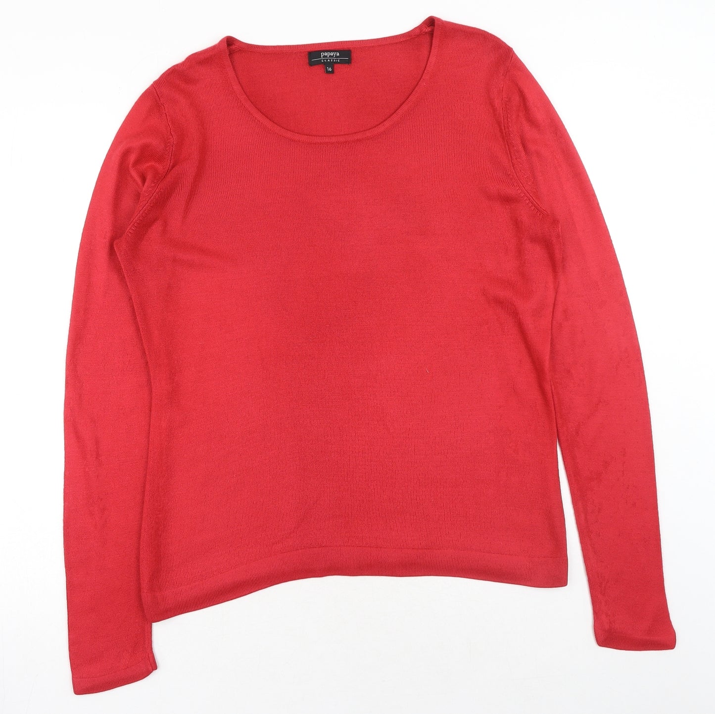 Papaya Womens Red Scoop Neck Cotton Pullover Jumper Size 16