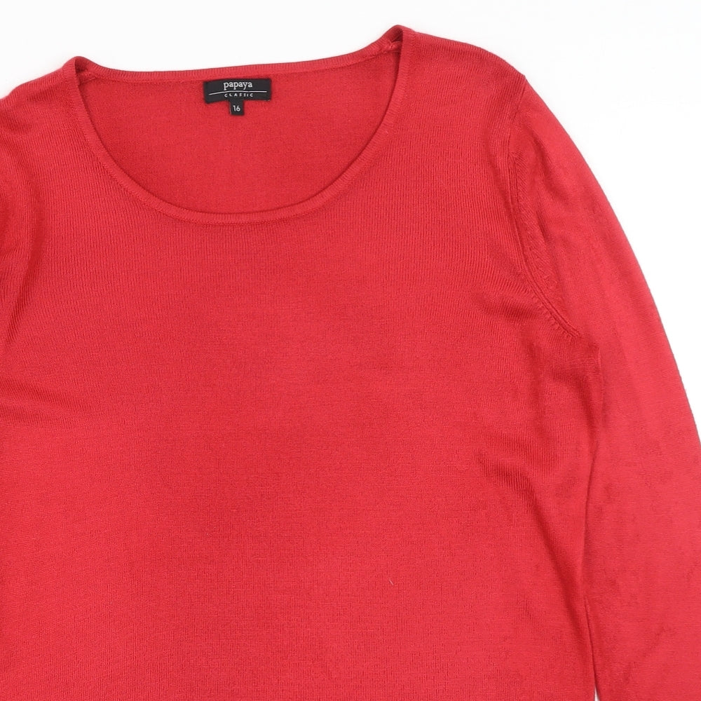 Papaya Womens Red Scoop Neck Cotton Pullover Jumper Size 16