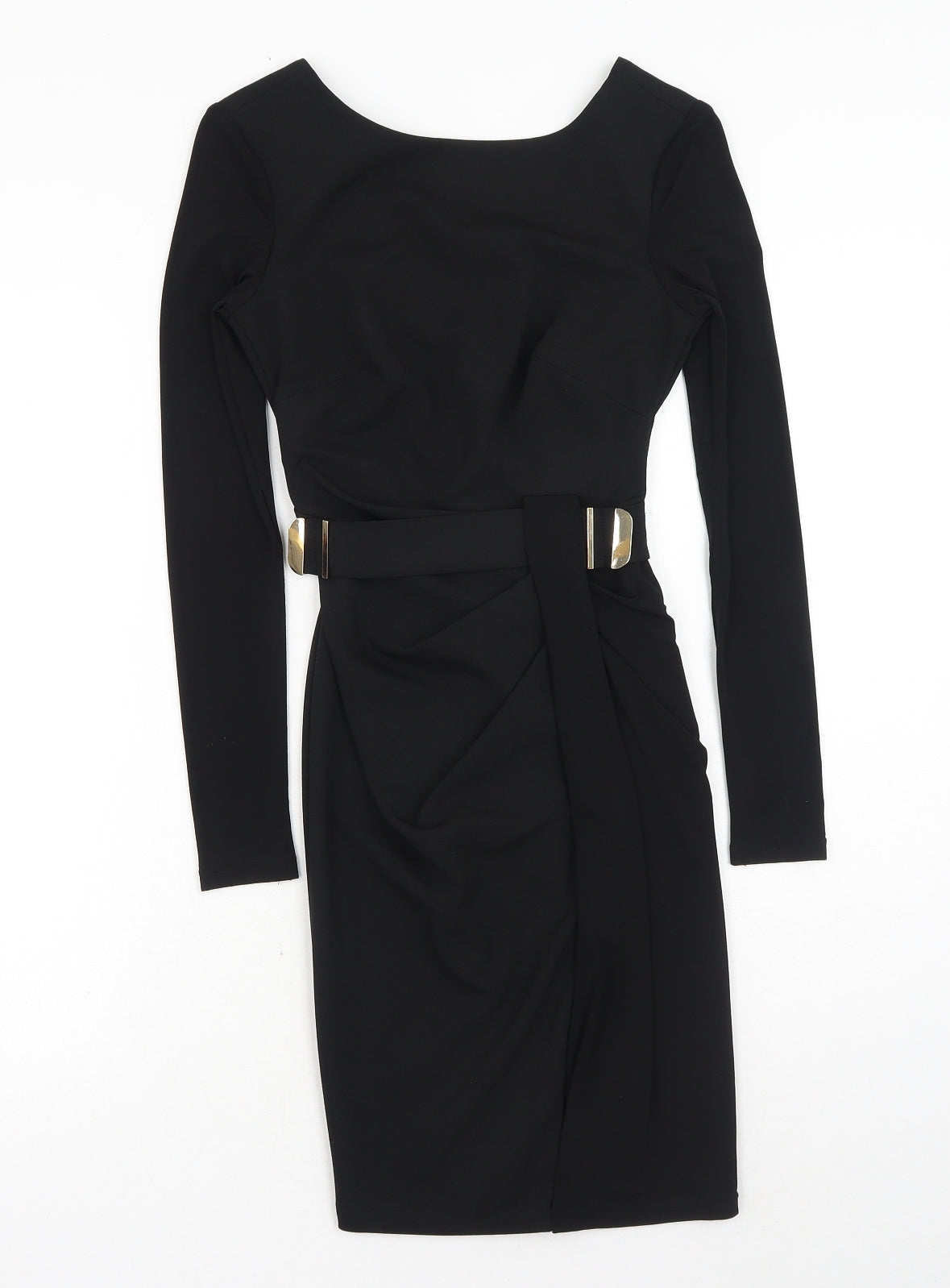 Lipsy Womens Black Polyester Bodycon Size 4 Scoop Neck Zip