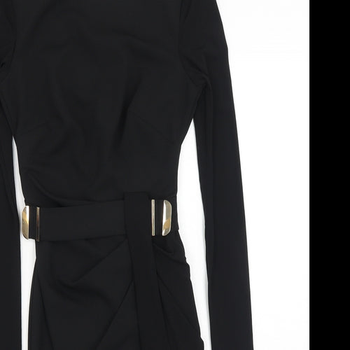 Lipsy Womens Black Polyester Bodycon Size 4 Scoop Neck Zip