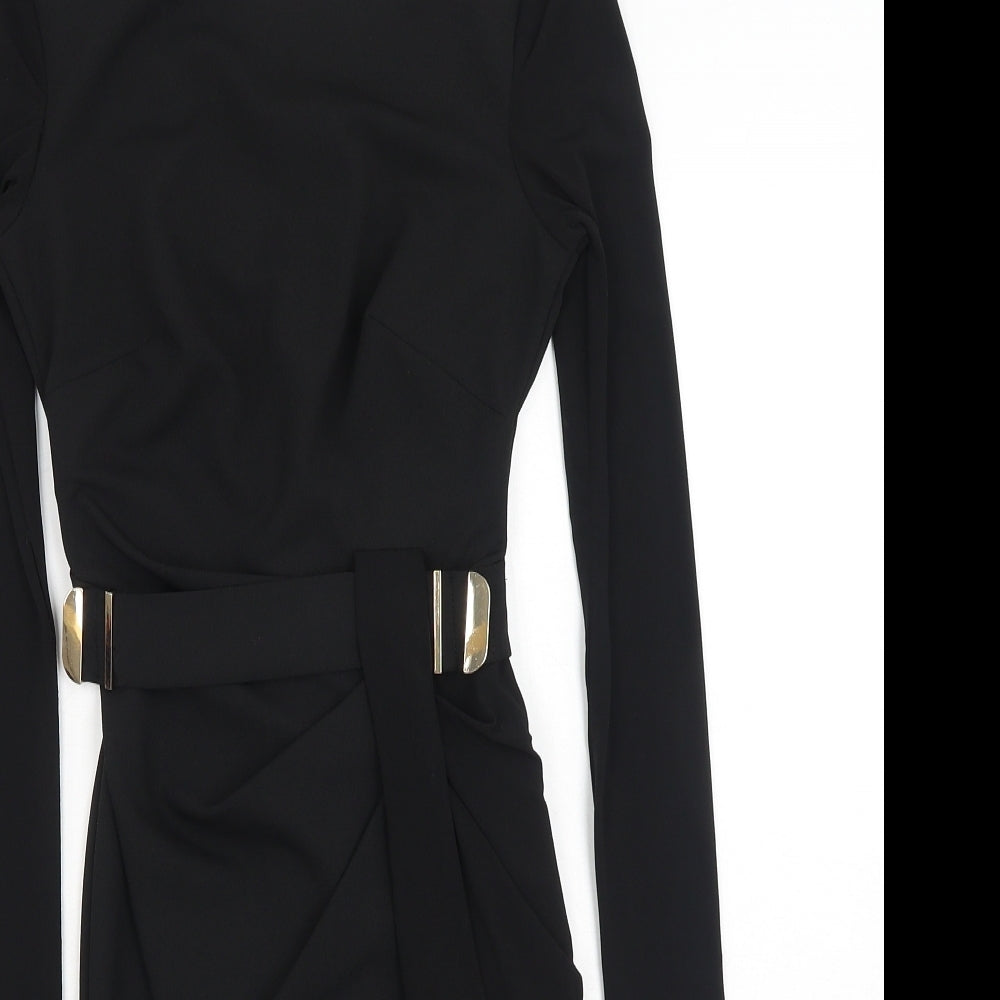 Lipsy Womens Black Polyester Bodycon Size 4 Scoop Neck Zip