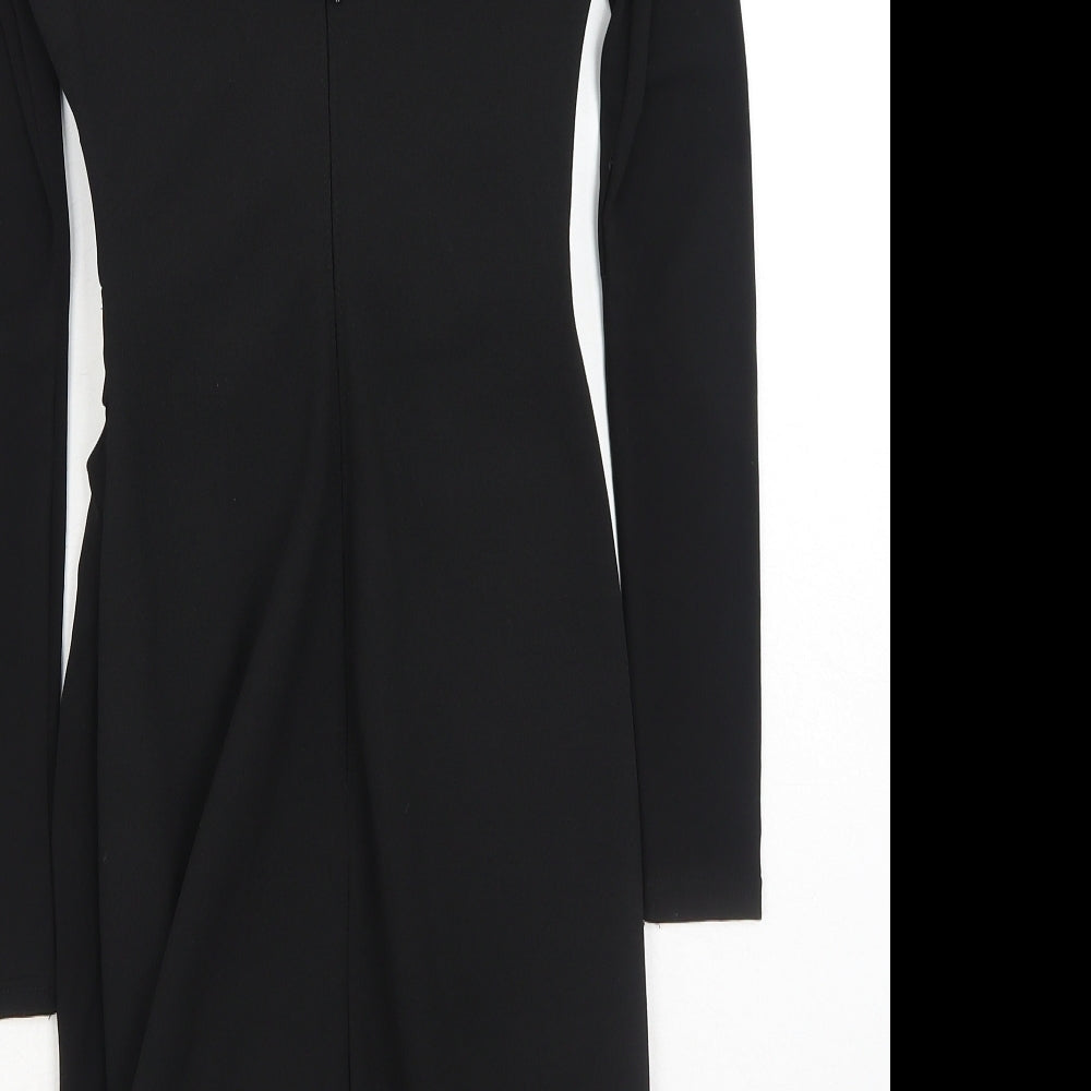 Lipsy Womens Black Polyester Bodycon Size 4 Scoop Neck Zip