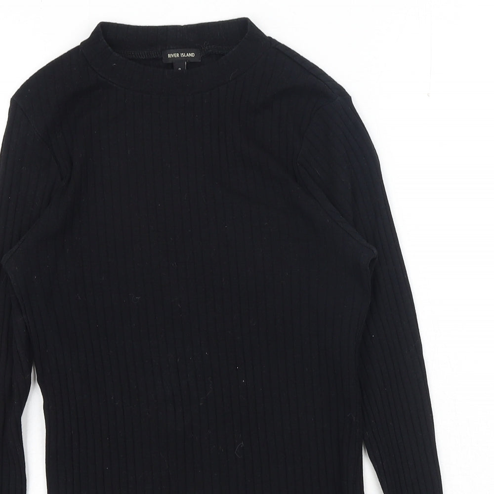 River Island Womens Black Polyester Basic T-Shirt Size 8 Round Neck