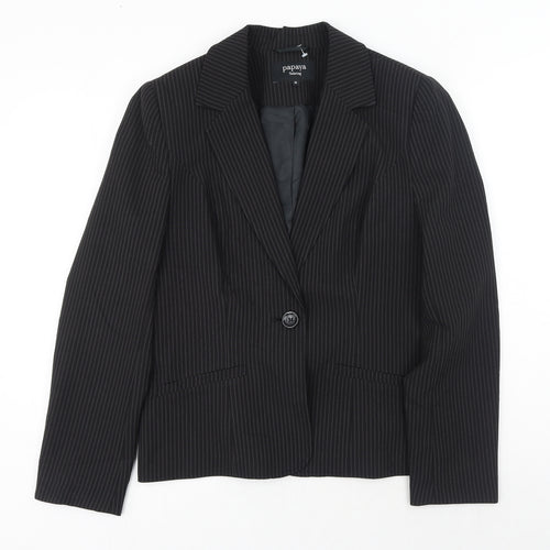 Papaya Womens Black Striped Polyester Jacket Blazer Size 16