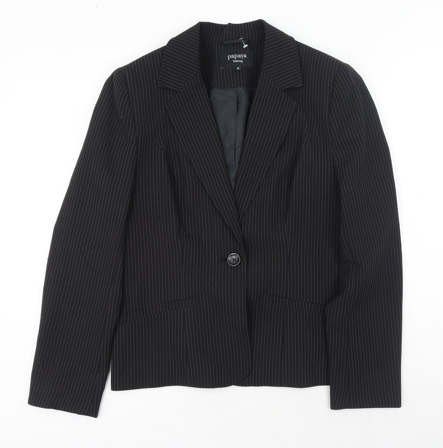 Papaya Womens Black Striped Polyester Jacket Blazer Size 16