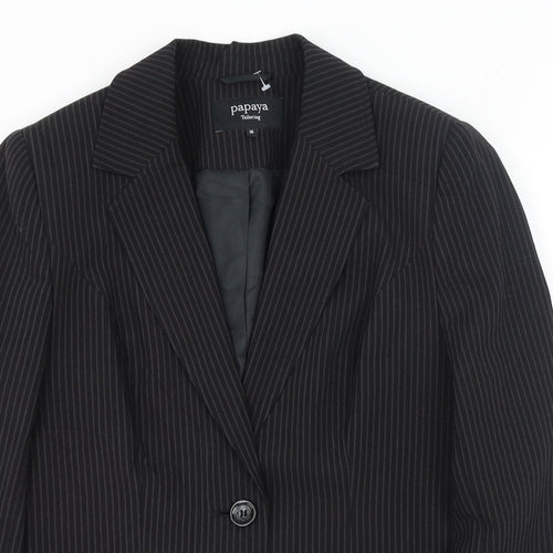 Papaya Womens Black Striped Polyester Jacket Blazer Size 16