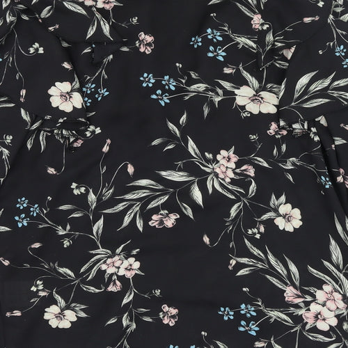 Elli White Womens Black Floral Polyester Basic Button-Up Size S Collared