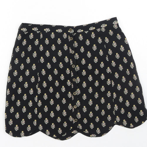 Staring at Stars Womens Black Floral Polyester Mini Skirt Size S Button
