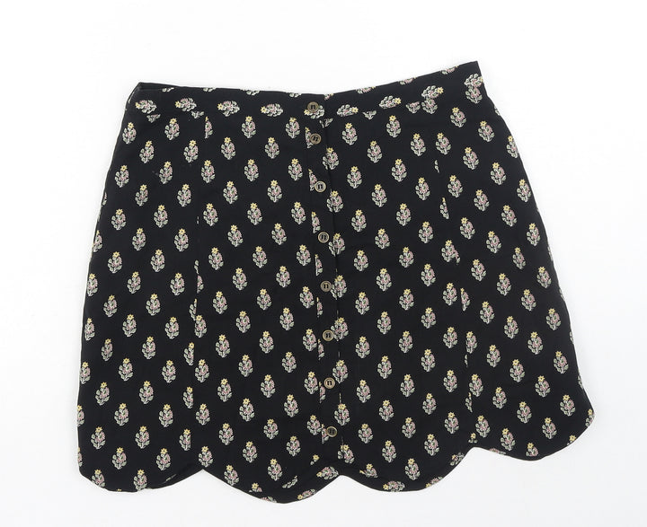 Staring at Stars Womens Black Floral Polyester Mini Skirt Size S Button
