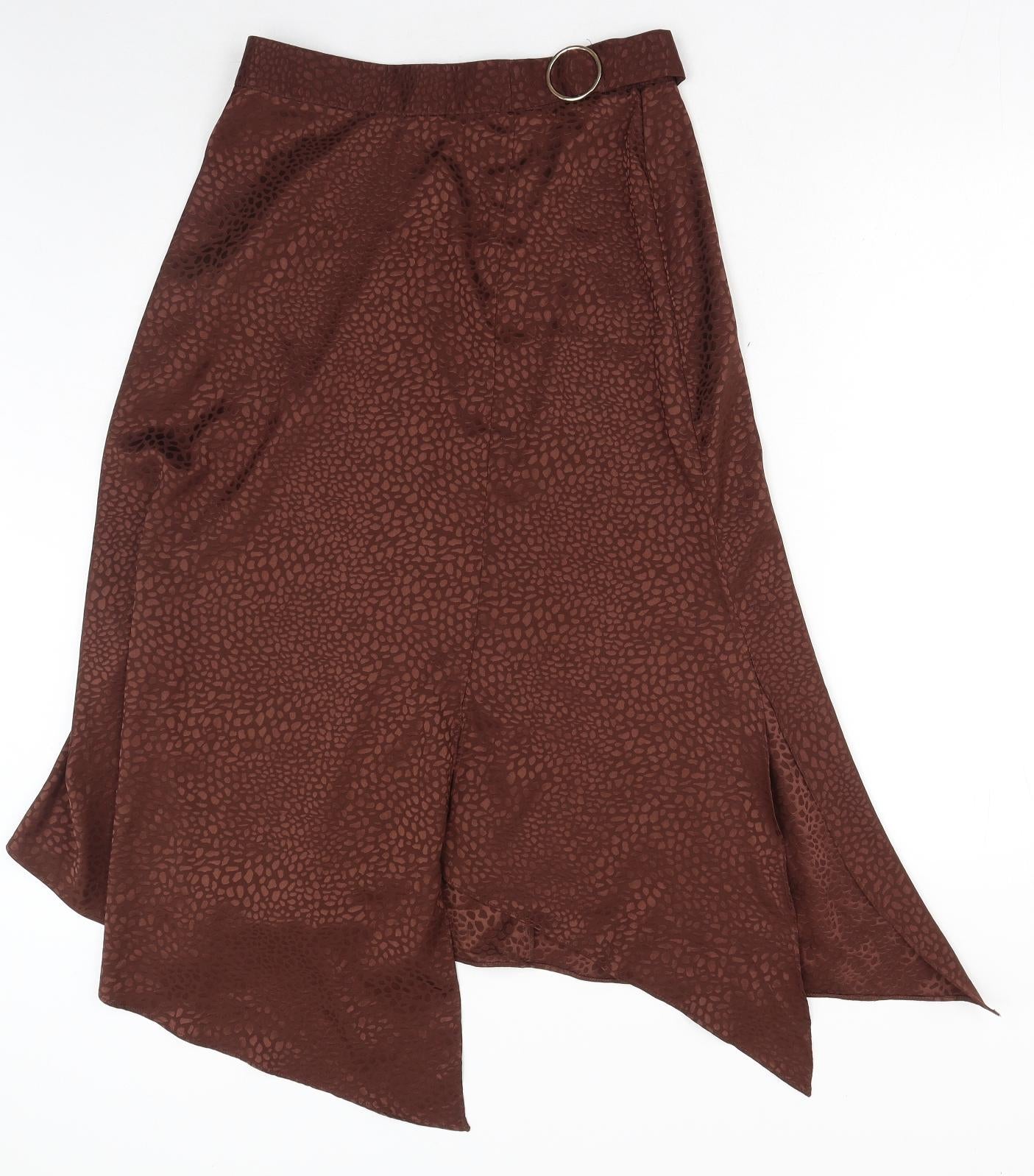 Miss Selfridge Womens Brown Geometric Polyester Swing Skirt Size 10 Zip