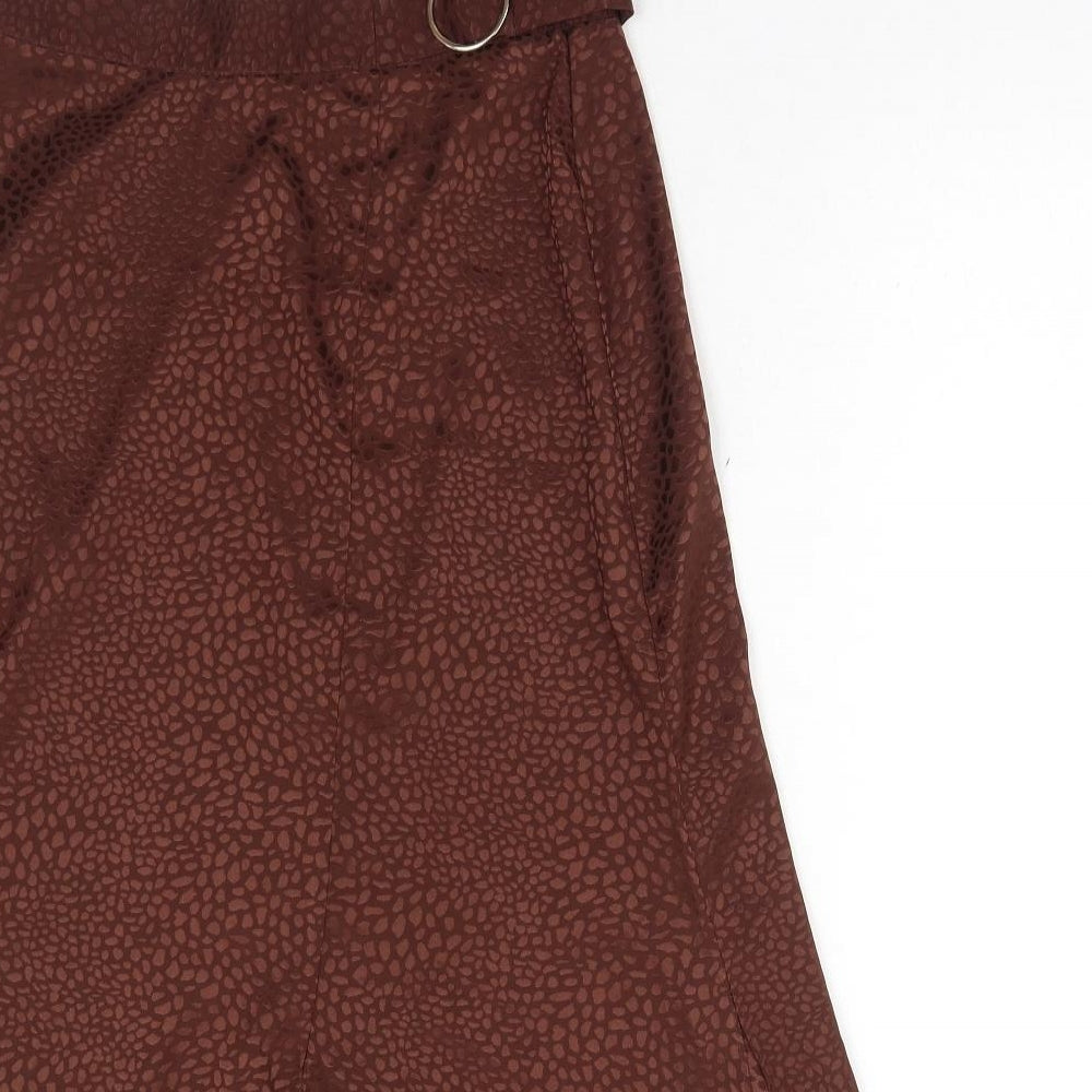 Miss Selfridge Womens Brown Geometric Polyester Swing Skirt Size 10 Zip