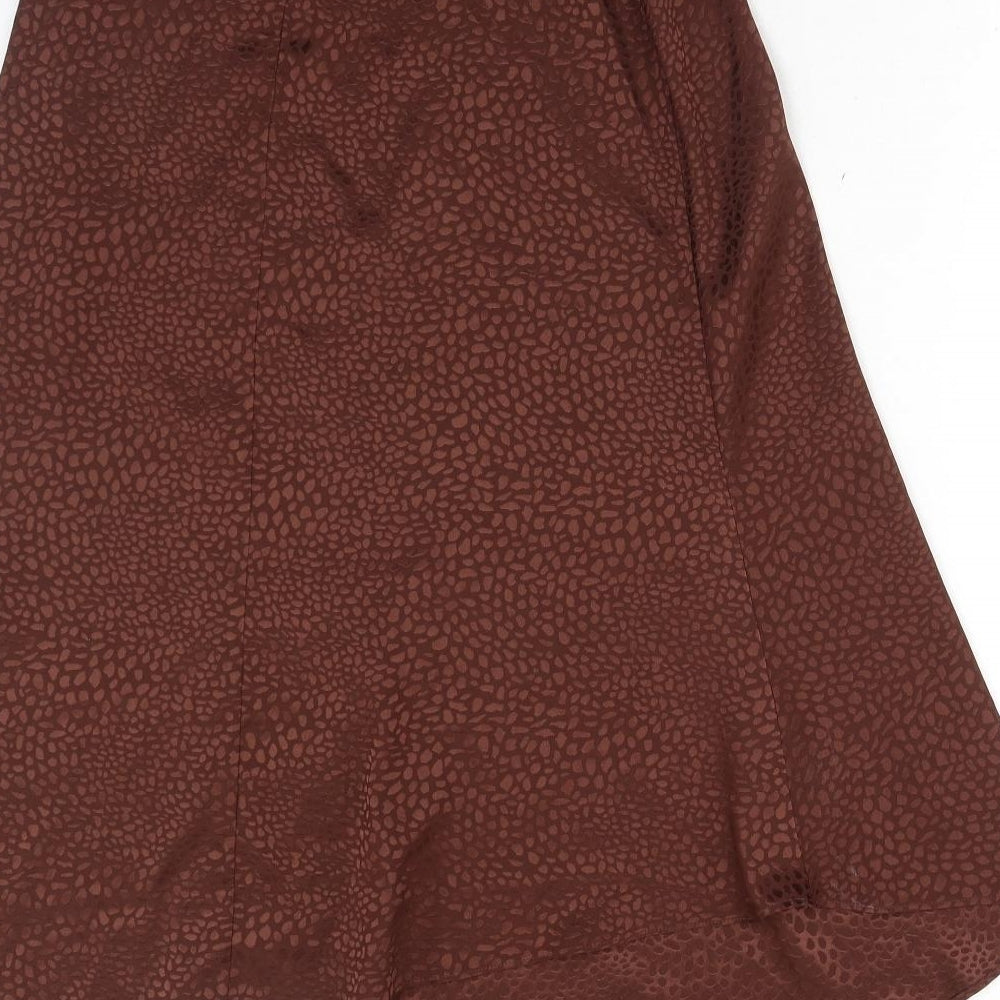 Miss Selfridge Womens Brown Geometric Polyester Swing Skirt Size 10 Zip