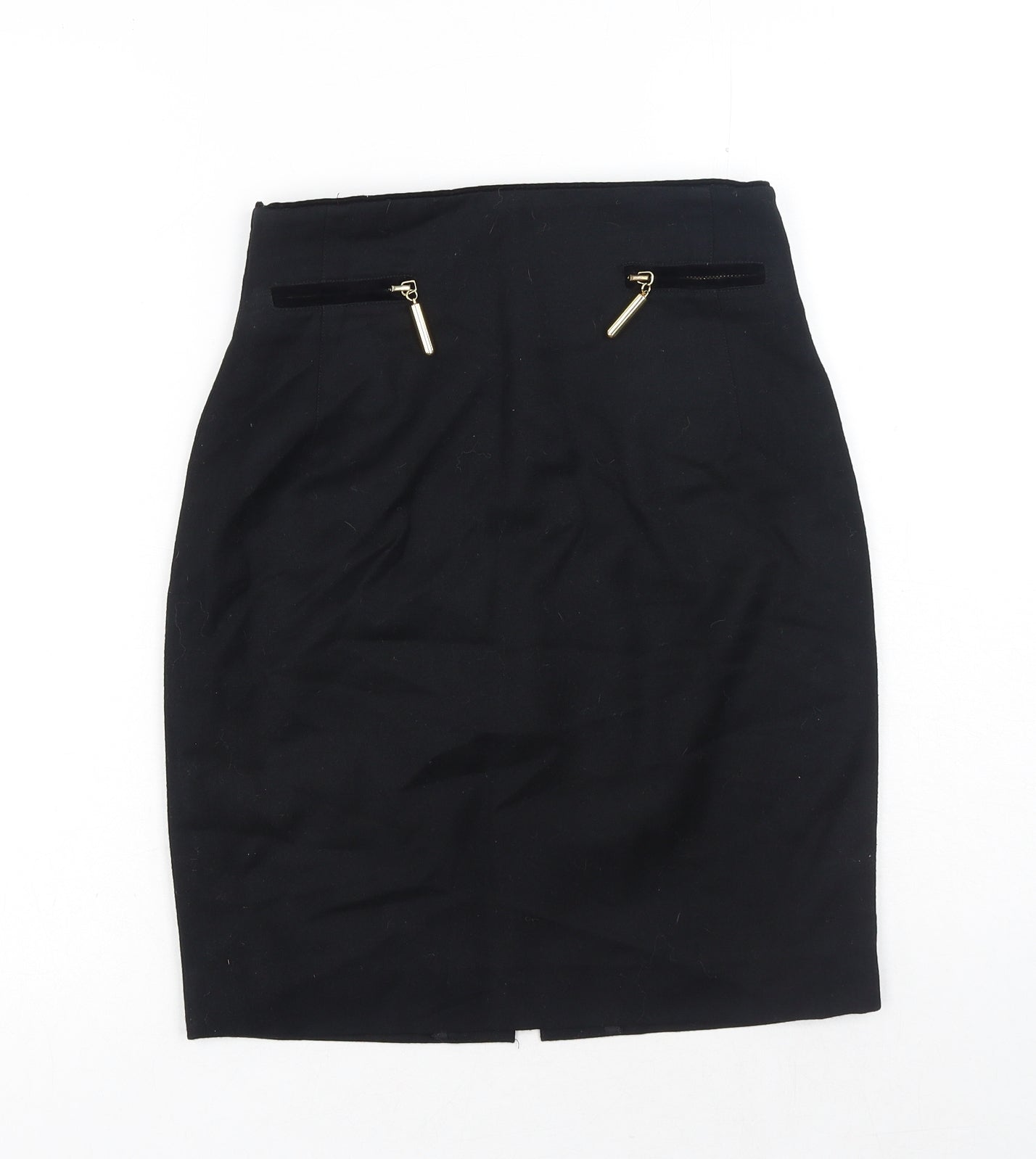 Preworn Womens Black Viscose Straight & Pencil Skirt Size 8 Zip