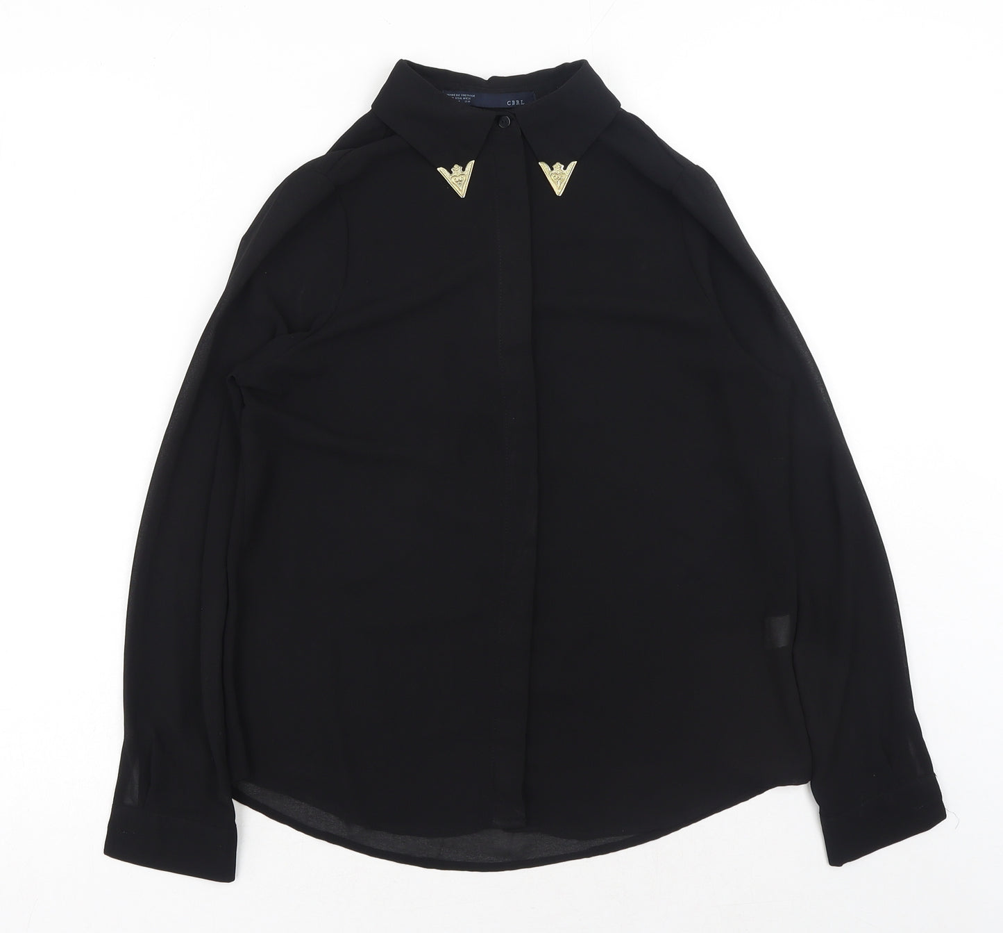 CBRL Womens Black Polyester Basic Blouse Size M Collared