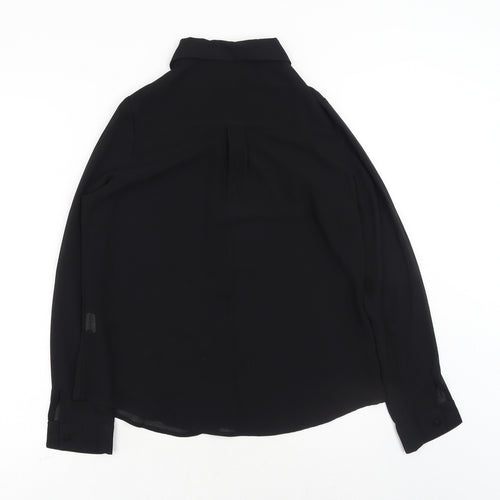 CBRL Womens Black Polyester Basic Blouse Size M Collared