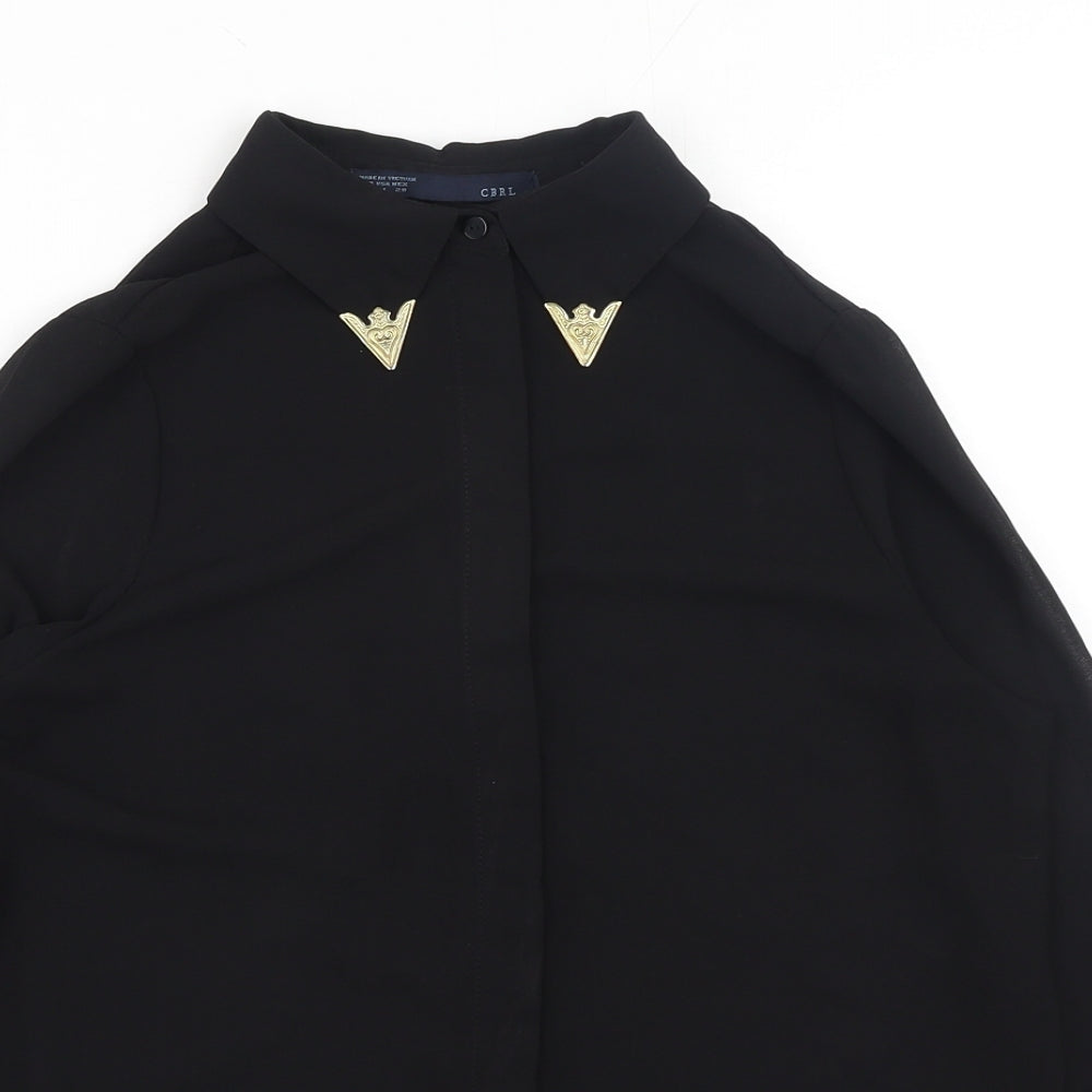 CBRL Womens Black Polyester Basic Blouse Size M Collared