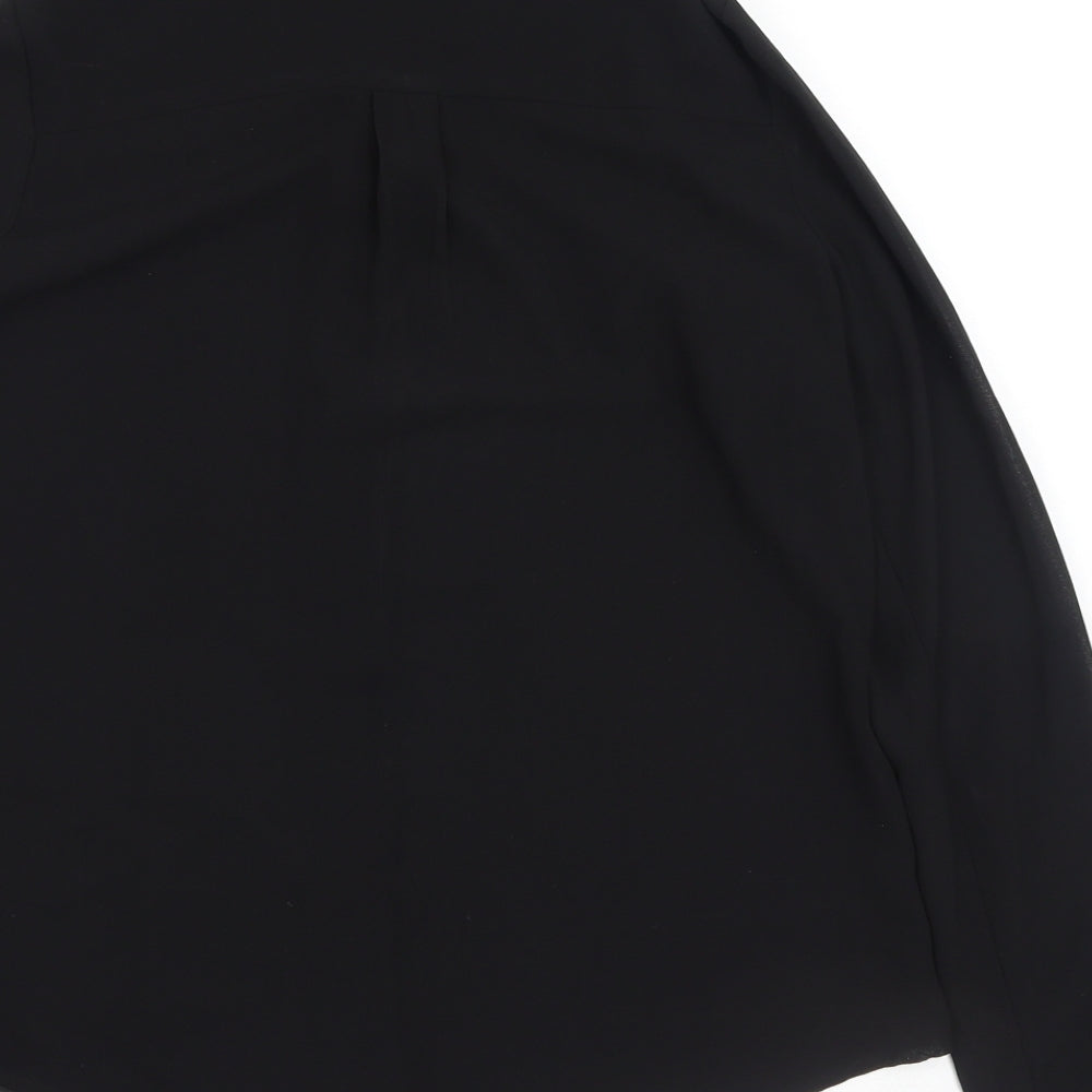 CBRL Womens Black Polyester Basic Blouse Size M Collared
