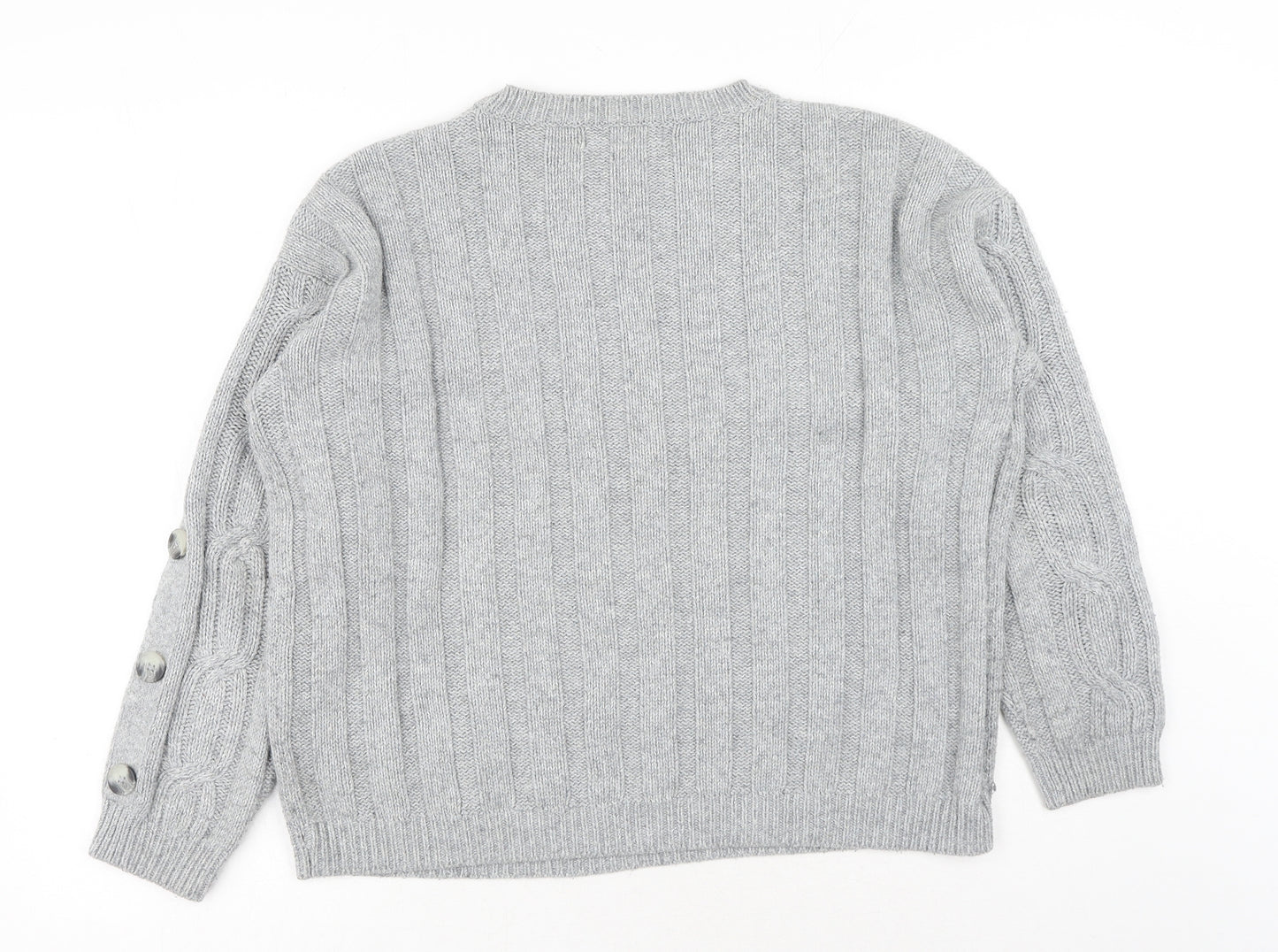 Marks and Spencer Womens Grey Round Neck Cotton Pullover Jumper Size 14