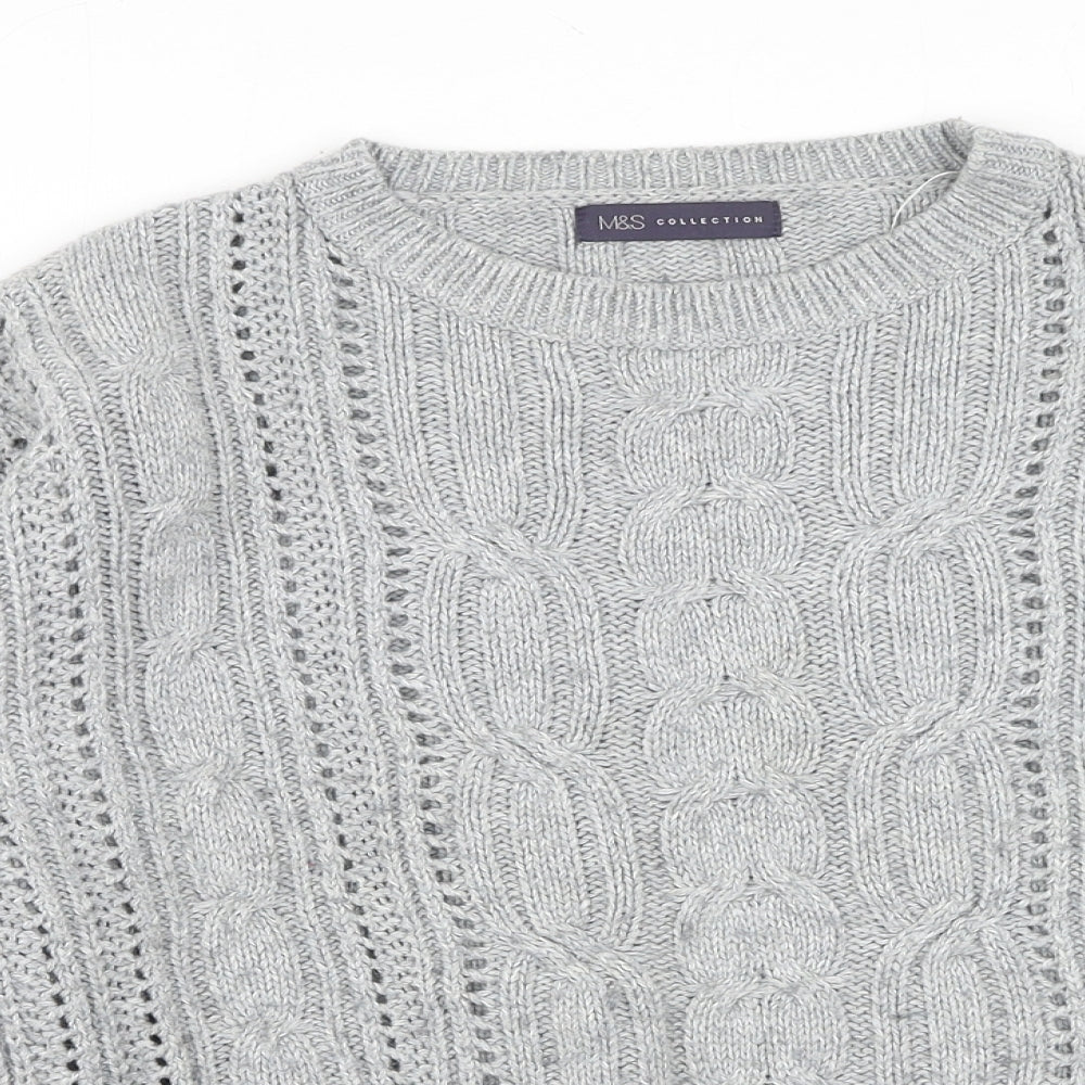 Marks and Spencer Womens Grey Round Neck Cotton Pullover Jumper Size 14