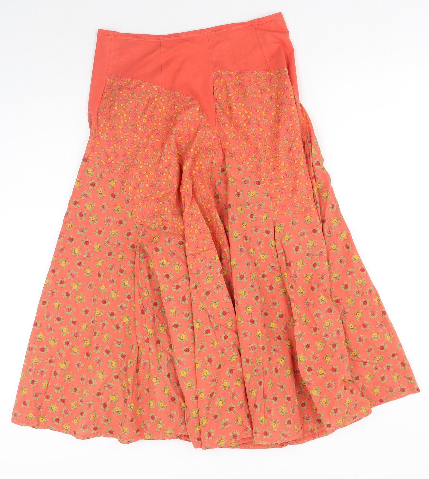 Elisa F Womens Orange Floral Polyester Peasant Skirt Size L