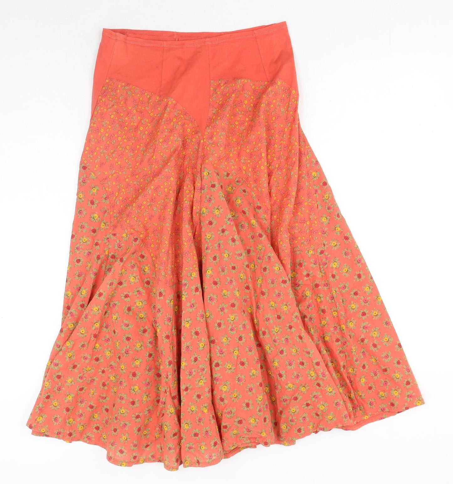 Elisa F Womens Orange Floral Polyester Peasant Skirt Size L