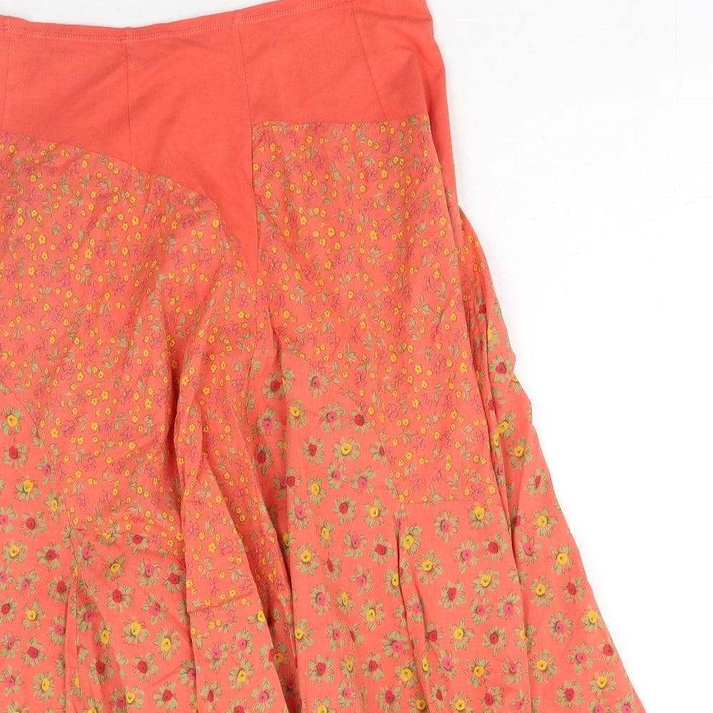 Elisa F Womens Orange Floral Polyester Peasant Skirt Size L