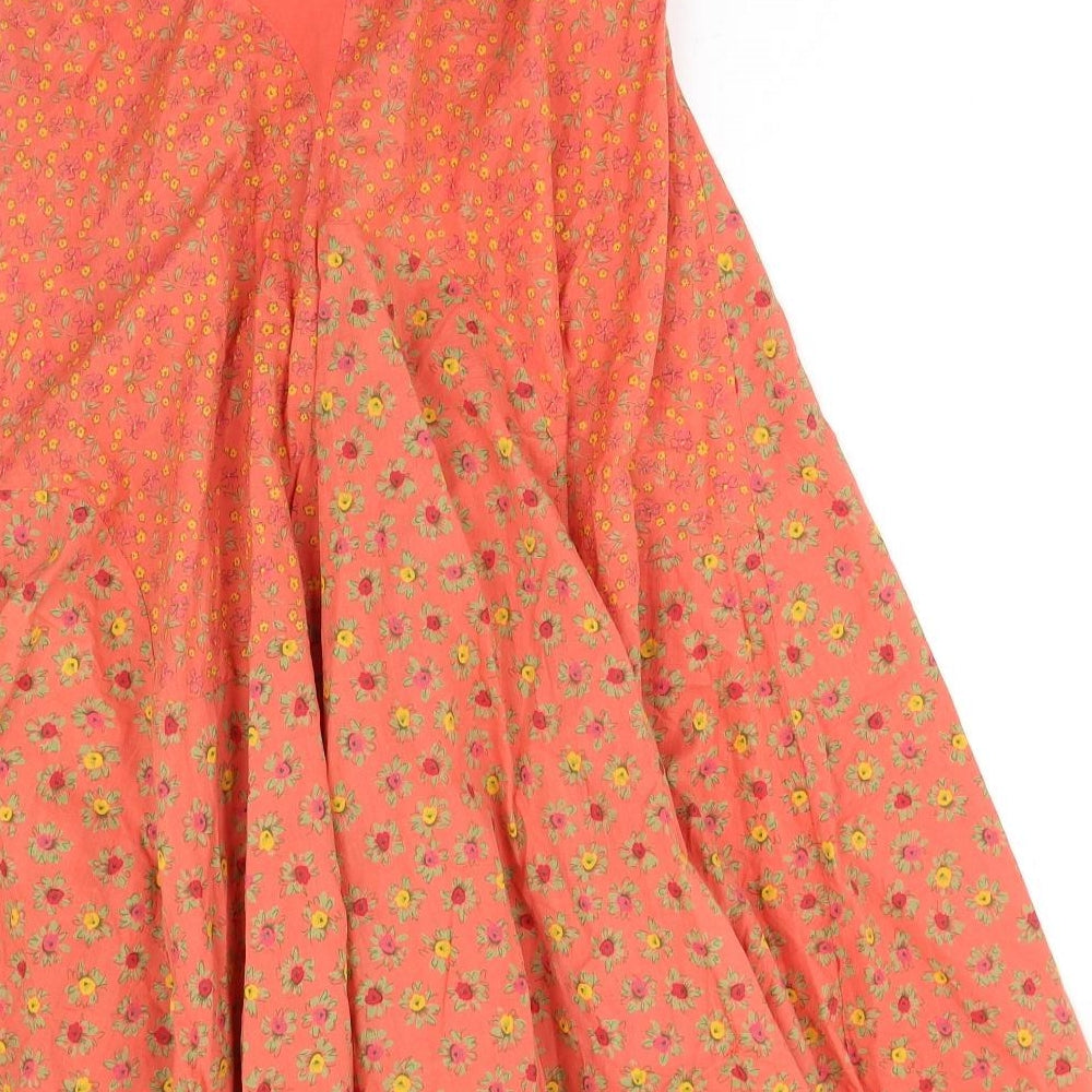 Elisa F Womens Orange Floral Polyester Peasant Skirt Size L