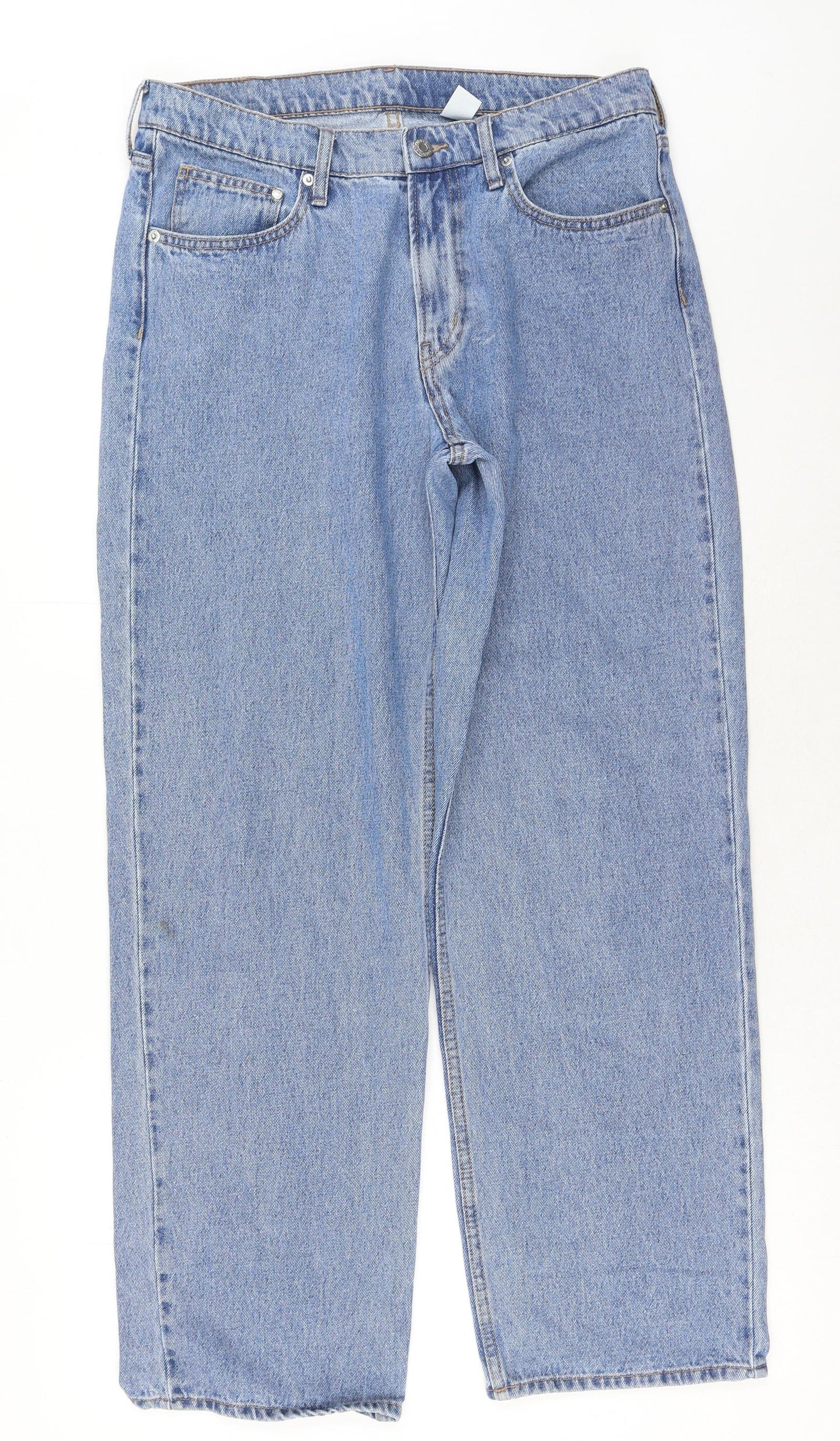 H&M Womens Blue Cotton Straight Jeans Size 10 Regular Button