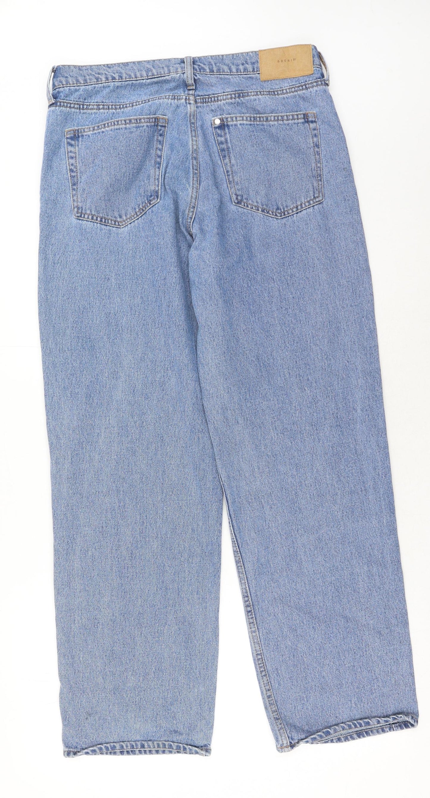 H&M Womens Blue Cotton Straight Jeans Size 10 Regular Button