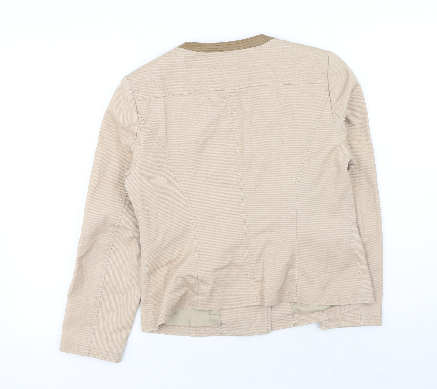 CC Womens Beige Striped Biker Jacket Size 10 Button