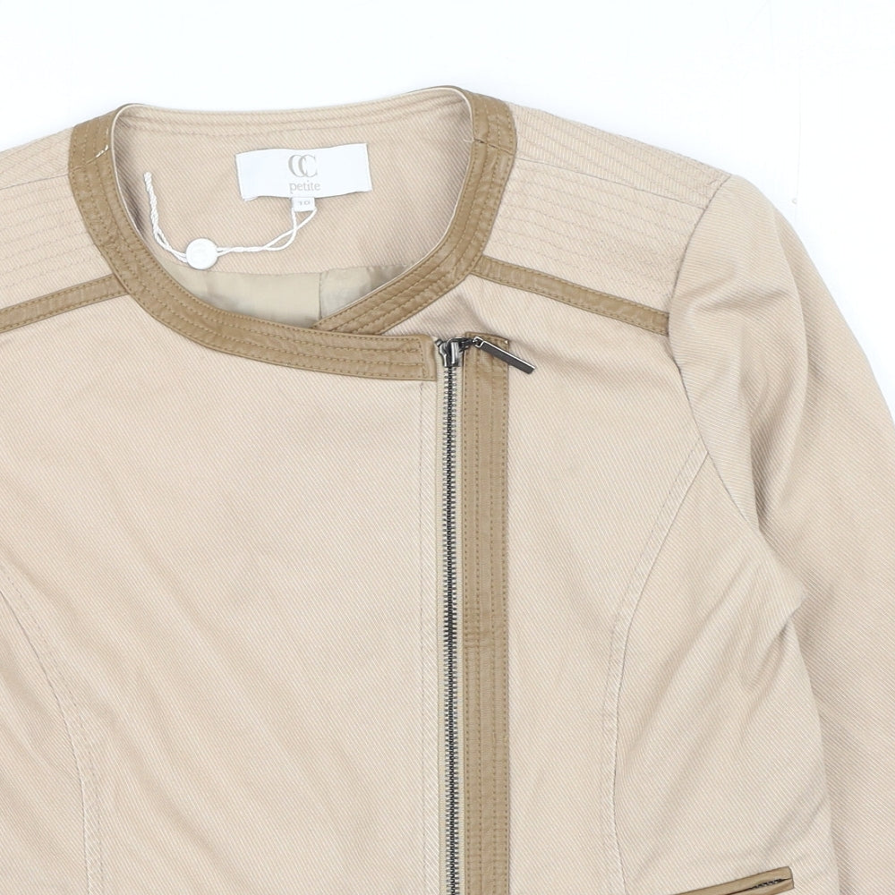 CC Womens Beige Striped Biker Jacket Size 10 Button