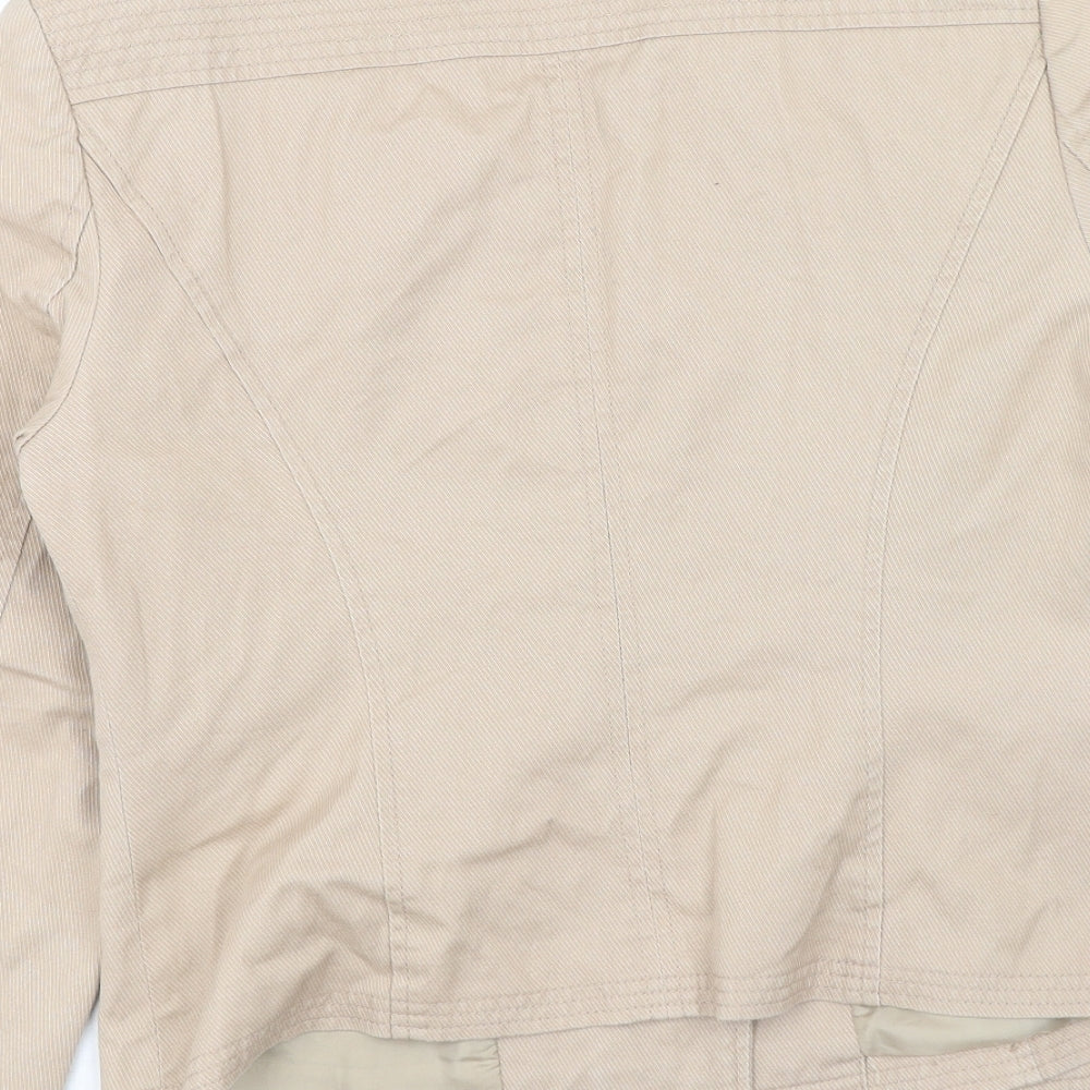 CC Womens Beige Striped Biker Jacket Size 10 Button