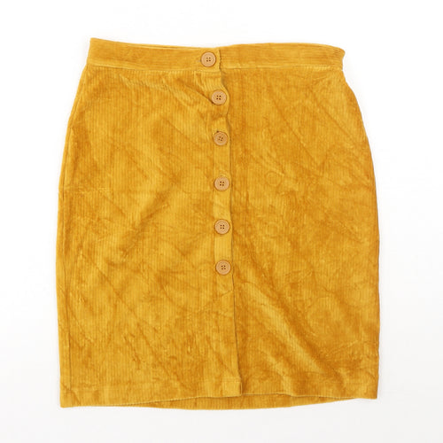 M&Co Womens Yellow Cotton Straight & Pencil Skirt Size 8 Button