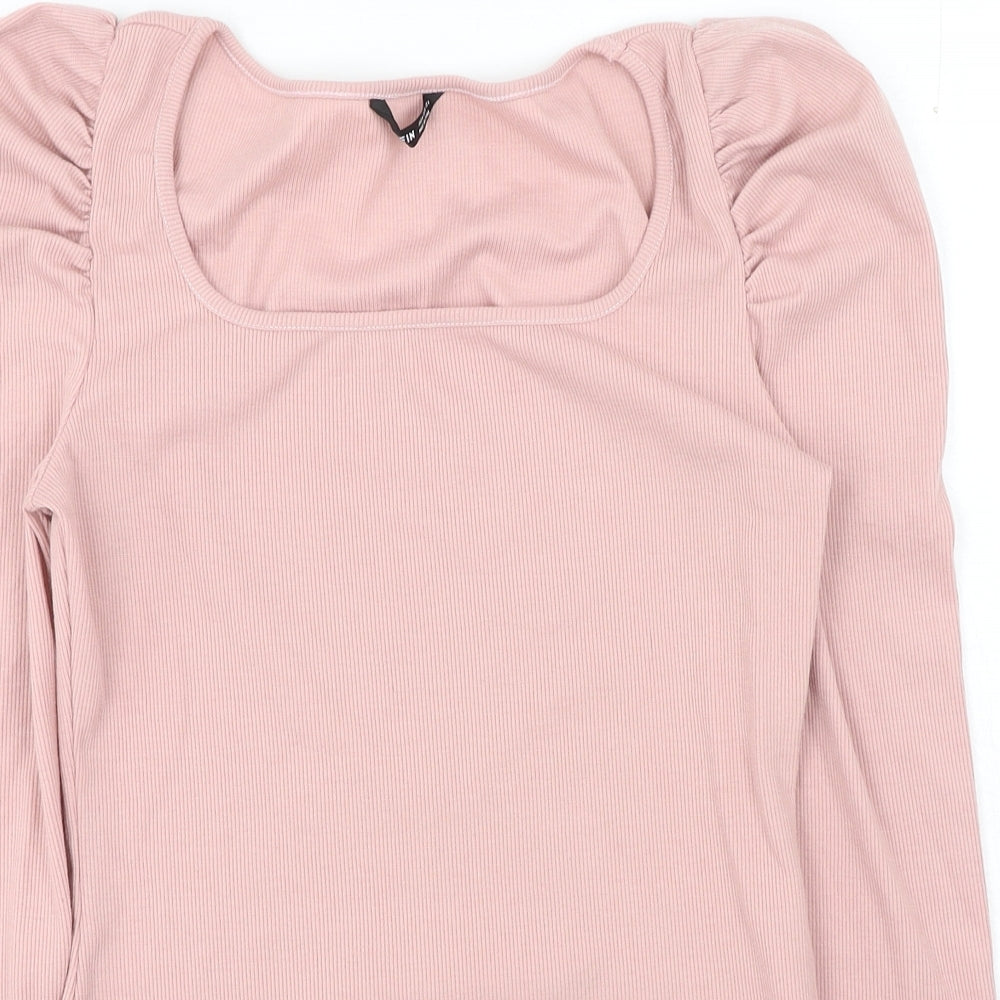 SheIn Womens Pink Cotton Basic T-Shirt Size M Square Neck