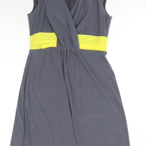 Tiana B Womens Grey Colourblock Cotton A-Line Size 12 V-Neck Zip