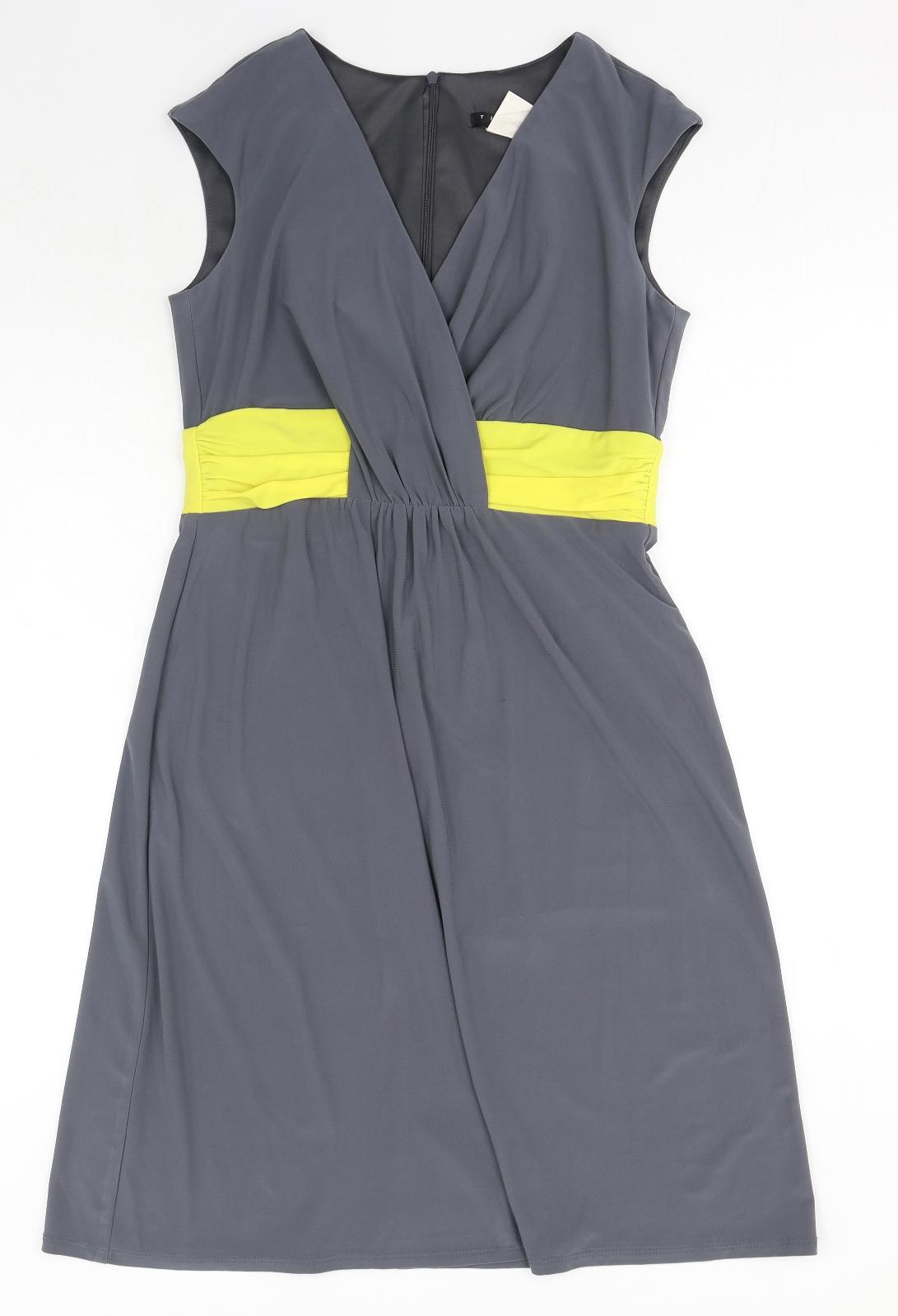 Tiana B Womens Grey Colourblock Cotton A-Line Size 12 V-Neck Zip
